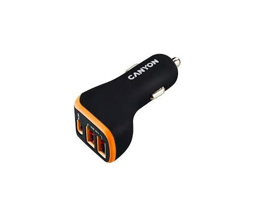 Canyon CNE-CCA08BO 2xUSB + USB-C Autós töltő