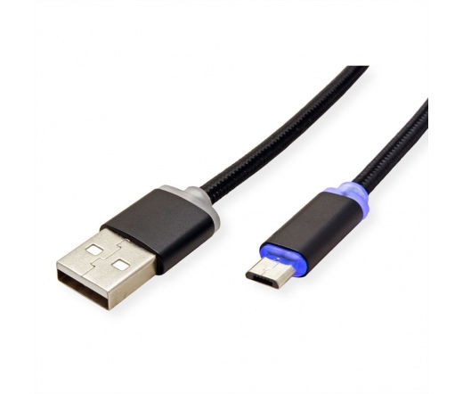 Roline USB 2.0 LED töltőkábel Type-A - micro-B 1m