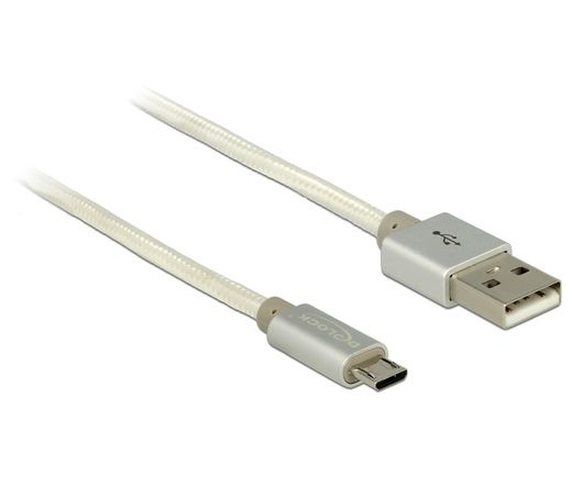 Delock USB 2.0 A > micro-B 15cm textil fehér