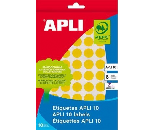 APLI etikett, 16 mm kör, színes, A5 hordozón
