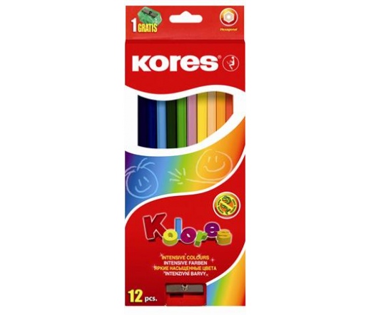 Kores Színes ceruza készlet, hatszögletű, 12 szín