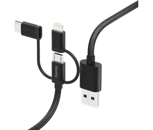 Hama USB 2.0 Type-A/micro-B+Type-C+Lightning 1,5m