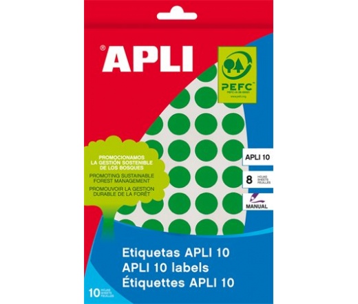 APLI etikett, 10 mm, kör, kézzel írható, zöld