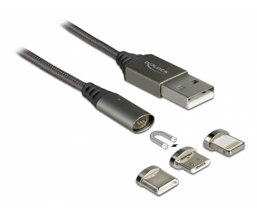 Delock Lightning+microUSB+USB-C / USB-A mágneses