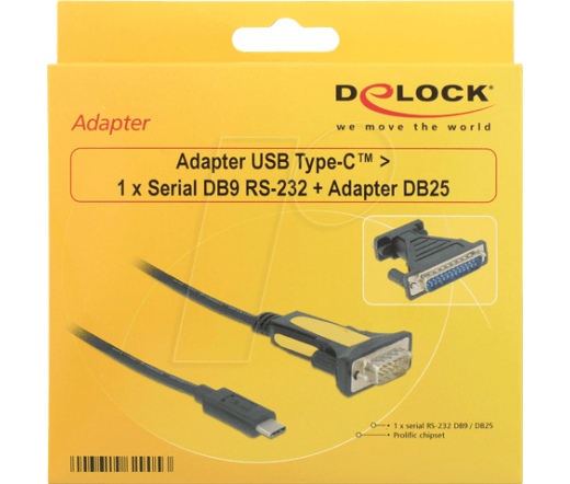 Delock USB Type-C > 1 db soros DB9 RS-232 + DB25