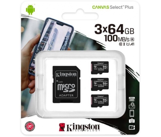 Kingston Canvas Select Plus microSDXC 64GB 3db+ad.